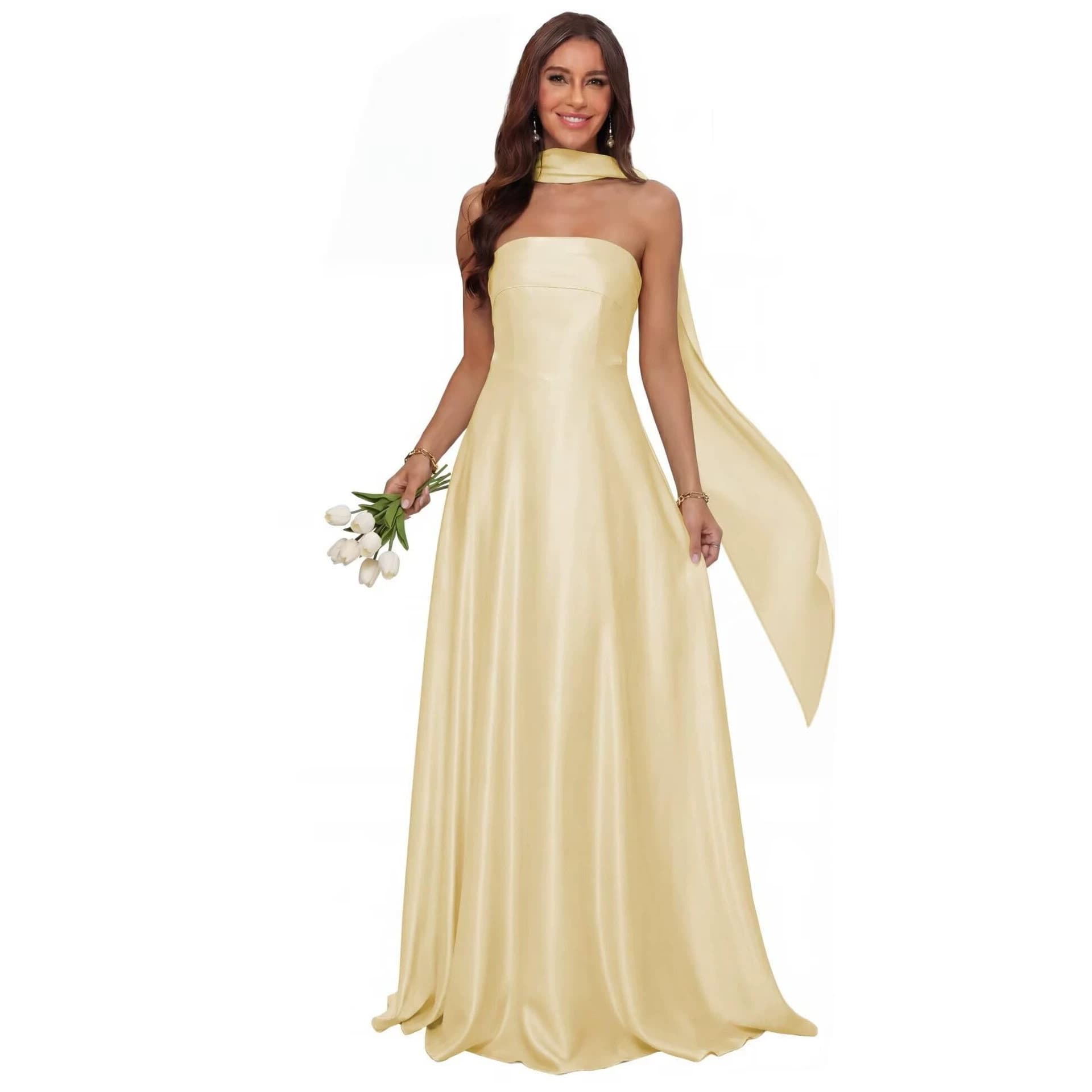 Amazon Women's New Solid Color Strappy Slim-Fit Tube Dress, Fashionable Sleeveless High-End European and American Evening Dress
