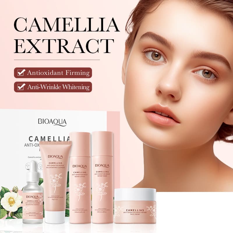 BIOAOUA Camellia Antioxidant Moisturizing 5-Piece Skincare Set, Full English Packaging, Cross-Border Factory Direct