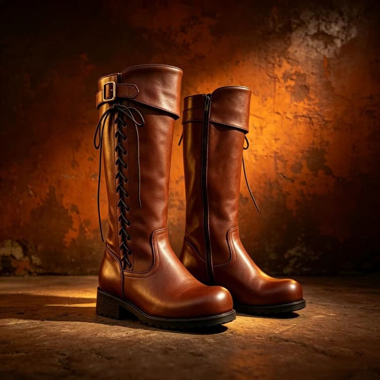 Cross-border Long Martin Boots Women's 2025 Winter New Not Over Knee Korean Style Single Boots Fleece Lined Slim Boots Lace-up Women's Boots