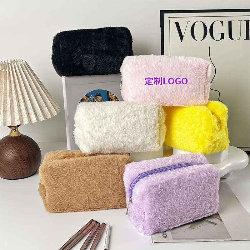 Plush small cosmetic bag, custom embroidered cosmetic storage bag, large capacity cosmetic bag, portable travel bag