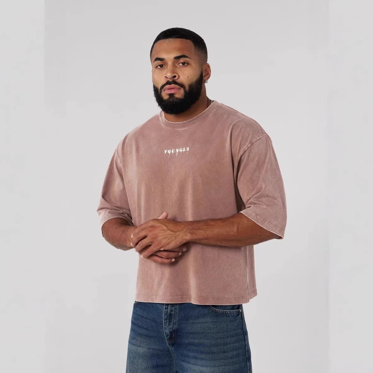 YOUNGLA Men's T-Shirt Muscle Sports Fitness Cotton Round Neck Short Sleeve Gym Running Basketball Training Top