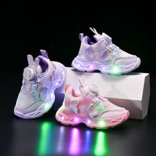 Girls' Light-Up Sneakers 2026 Spring/Autumn New Fashion Twist Button Cartoon Light-Up Casual Running Dad Shoes
