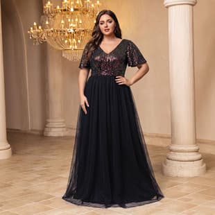 Oil Painting Airplane Sleeve Mesh Patch Back Elastic Cross-border Evening Dress European and American Plus Size Women's Clothing Fat MM Women's Dress Bridesmaid