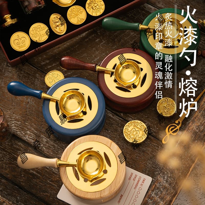 Fire paint small melting furnace spoon wax melting tool fire paint seal accessories wooden handle fire paint spoon fire paint stove cheap set