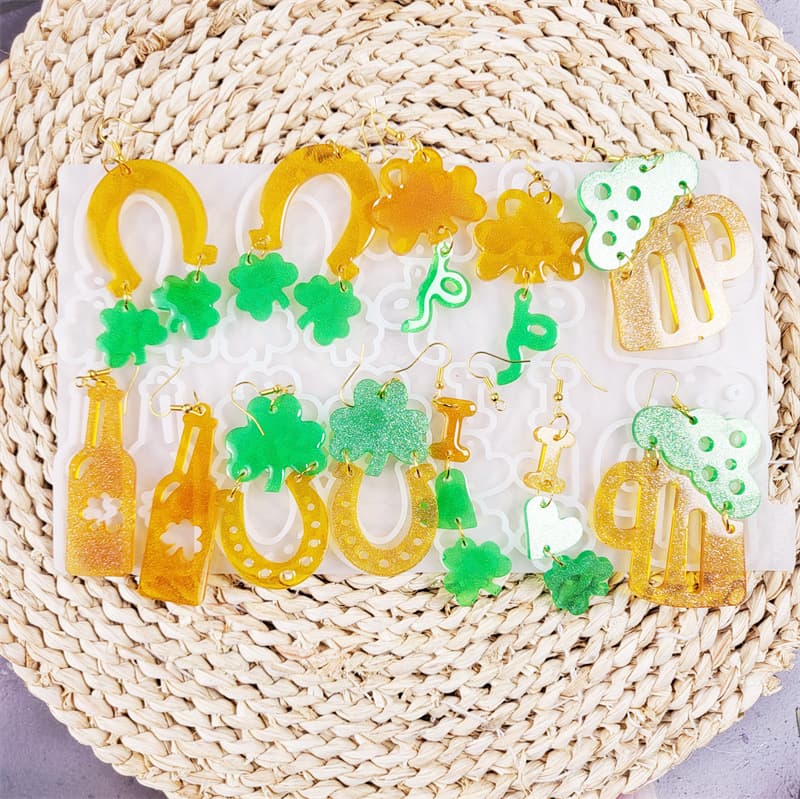 Z0048 Beer and Clover Set Earring Mold, Crystal Resin Silicone Mold DIY Decorative Silicone Mold