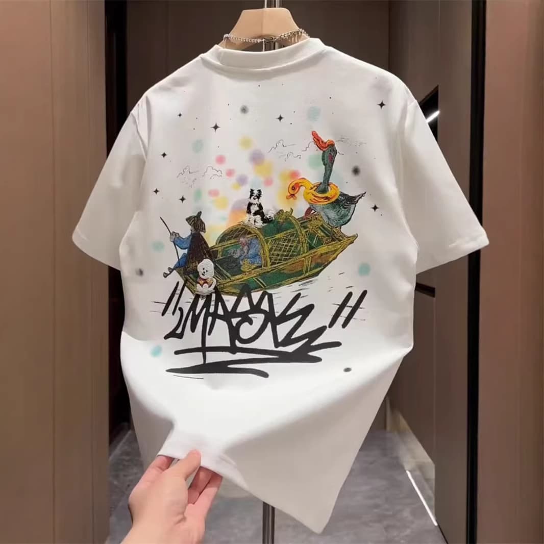 Summer Letter Print American Style Graffiti European Design Short Sleeve Men's Crew Neck Loose Thin Fashion Casual T-Shirt