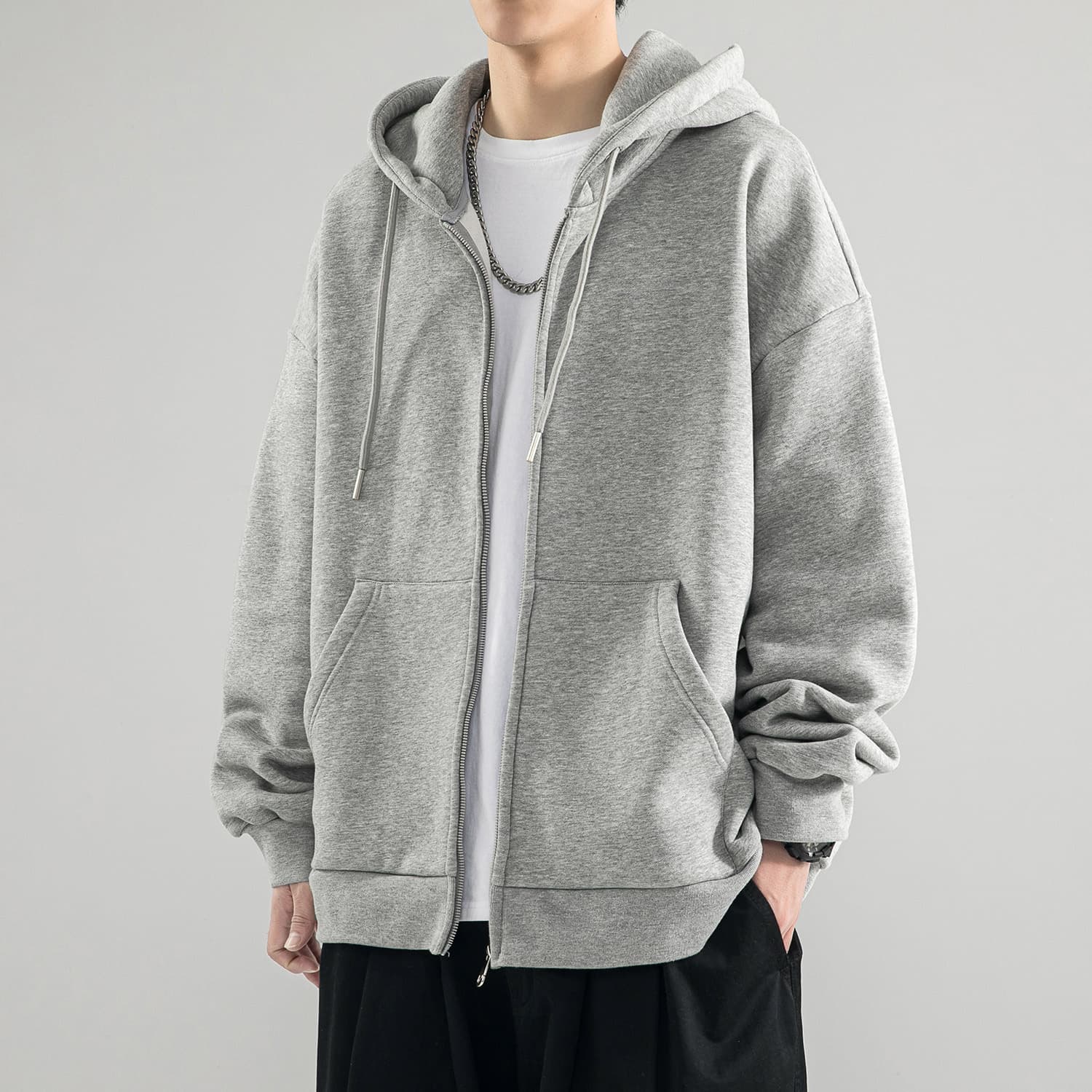 Japanese-style Zipper Hoodie for Men, Hong Kong Streetwear Early Autumn Trendy Cardigan Top, Korean Loose Winter Casual Jacket