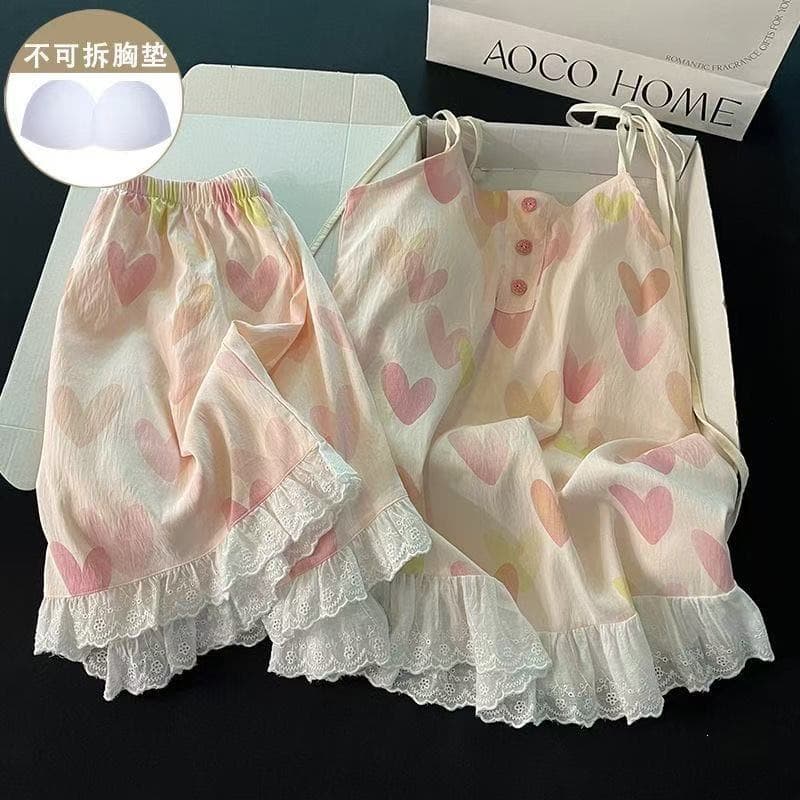 Summer pajamas for women, simple ins with integrated chest pad, cloud cotton straps, suspender shorts, home clothes, pajamas set