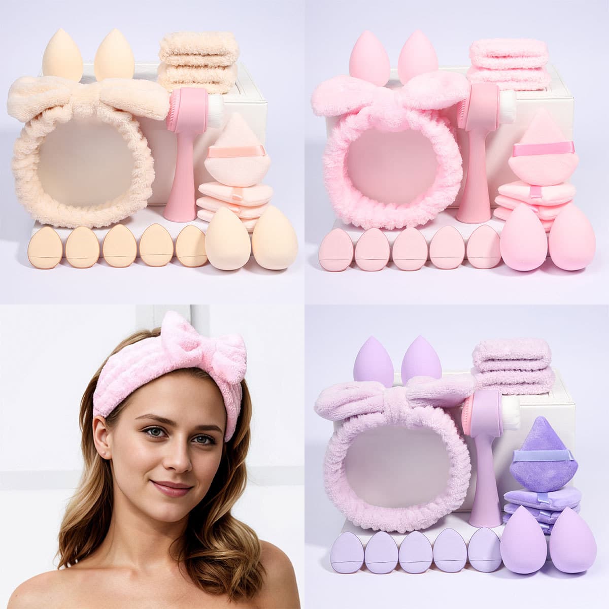 Fengpin Soft Makeup Sponge Triangle Thumb Powder Puff Makeup Cleansing Coral Velvet Headband Makeup Brush Claw Clip Set