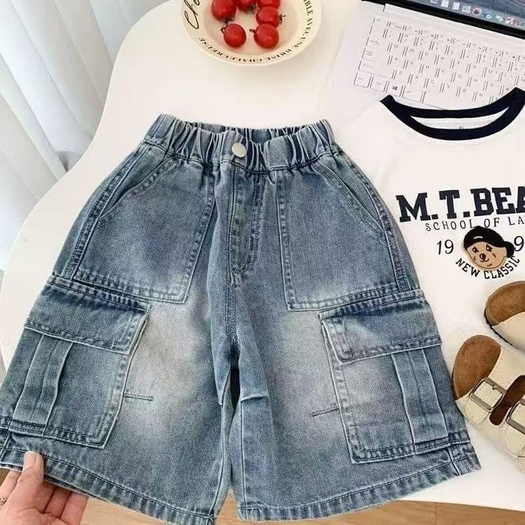 Boys' Shorts 2026 Summer New Boys' Pocket Series Fashion Workwear Denim Shorts