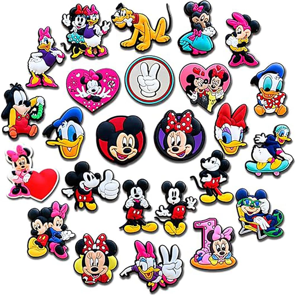 48 Mickey and Minnie Cartoon DIY Accessories Croc Shoes Flower Shoe Buckle Removable Soft Rubber Shoe Accessories