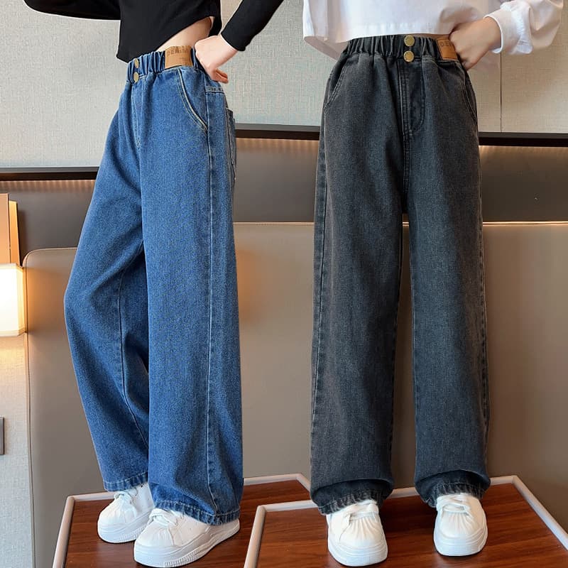 Cross-border wholesale girls' jeans, spring and autumn style, wide-leg pants for older girls, straight-leg pants for kids, Korean trendy