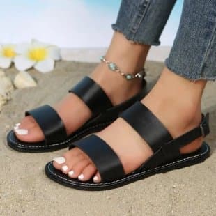 Cross-Border Flats Sandals for Women 2025 Summer New Round Toe One-Line Buckle Casual Outer Wear Large Size Sandals