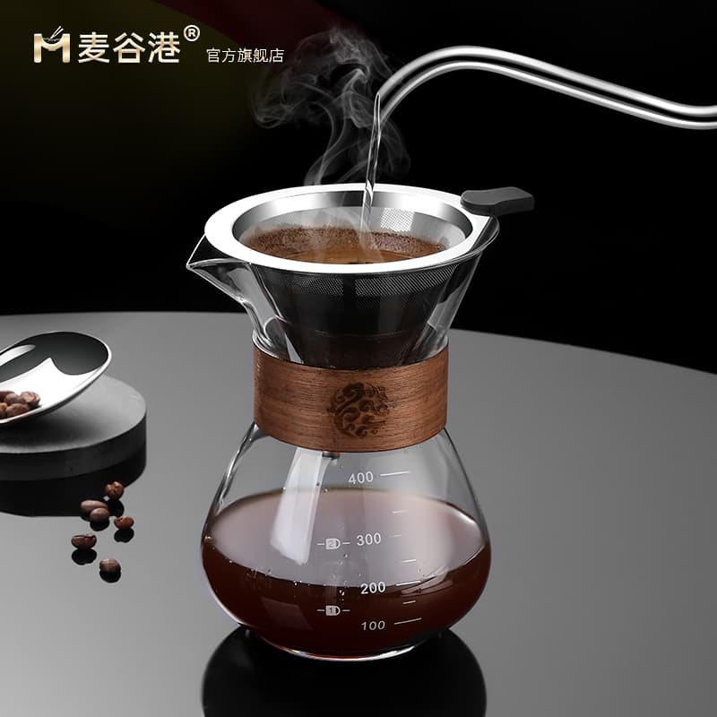Hand brewed coffee sharing pot glass extraction pot ear hanging filter pot stainless steel funnel filter cup coffee drip pot
