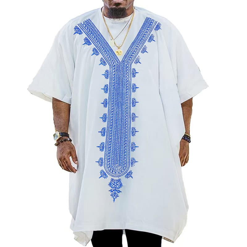 New Men's Ethnic Style Round Neck Embroidered Thobe Festival Shirt