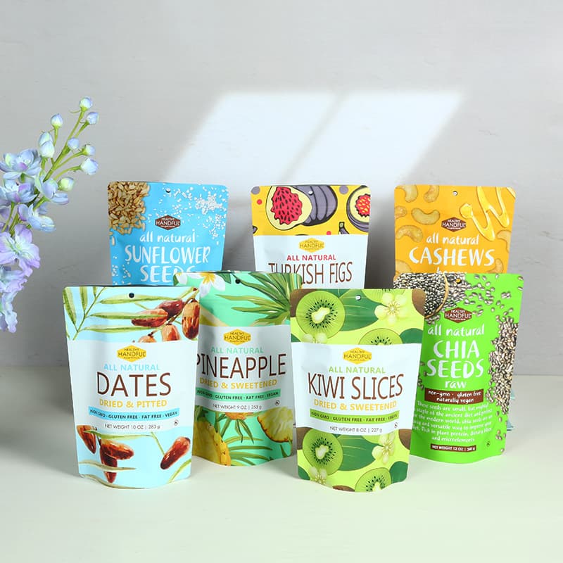 Manufacturer wholesale food packaging bag plastic self-standing ziplock bag nut snack packaging bag three-side seal self-supporting bag