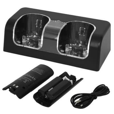Wii Blue Dual Charging Station with Two Batteries and Two Chargers, Wii Charger Game Accessory, Wii Dual Charging Dock, Wii Mini Sofa Charger