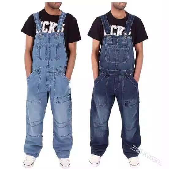 Men's denim overalls programmer STEM men cross-border work pants multi-pocket loose jeans