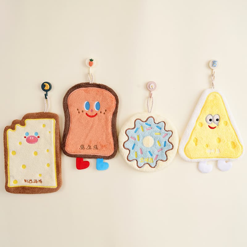 Cute cheese hangable hand towel thickened water-absorbent quick-drying bathroom toilet kitchen baking series small towel