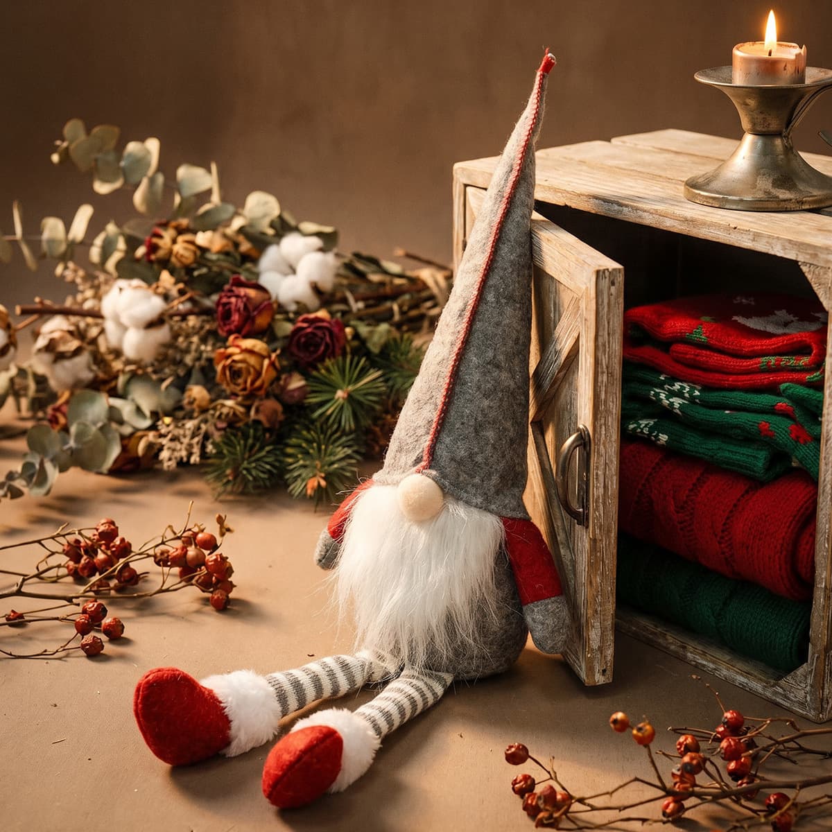 Cross-Border Christmas Decoration Faceless Doll Plush European American Style Old Man Hanging Long Legs Rudolph Doll Ornament