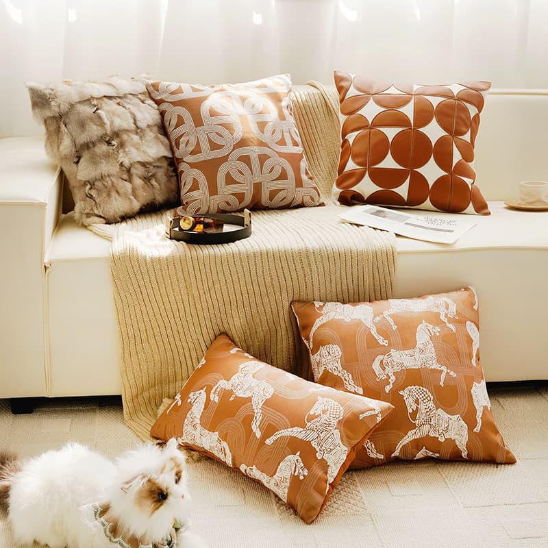 Orange Vintage War Horse Throw Pillow Cover French Living Room Sofa Cushion Window Seat Cushion Light Luxury Cushion with Insert