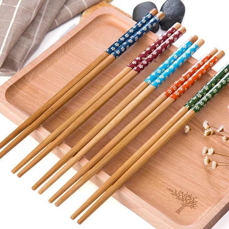 Household Tableware Anti-Mold Non-Slip Solid Wood Japanese Decorative Chopsticks, Wax-Free Moisture-Proof Bamboo Sakura Eco-Friendly Chopsticks