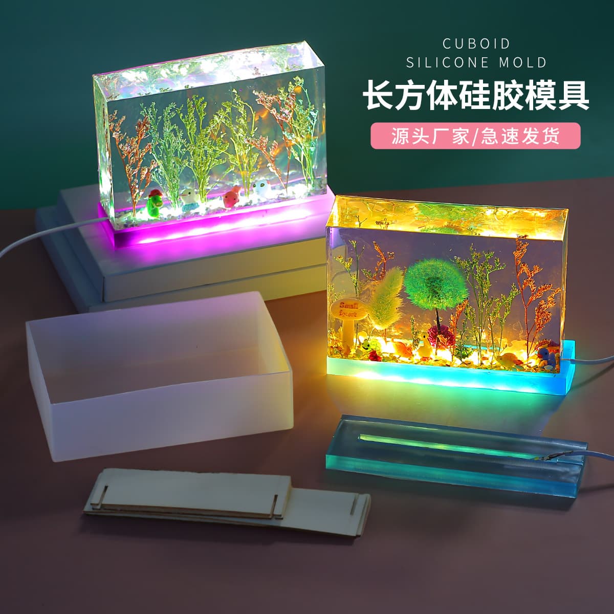 DIY Silicone Mold for Resin, Plant Dried Flower Specimen, Rectangular Night Light, Micro Landscape, Source Manufacturer Wholesale