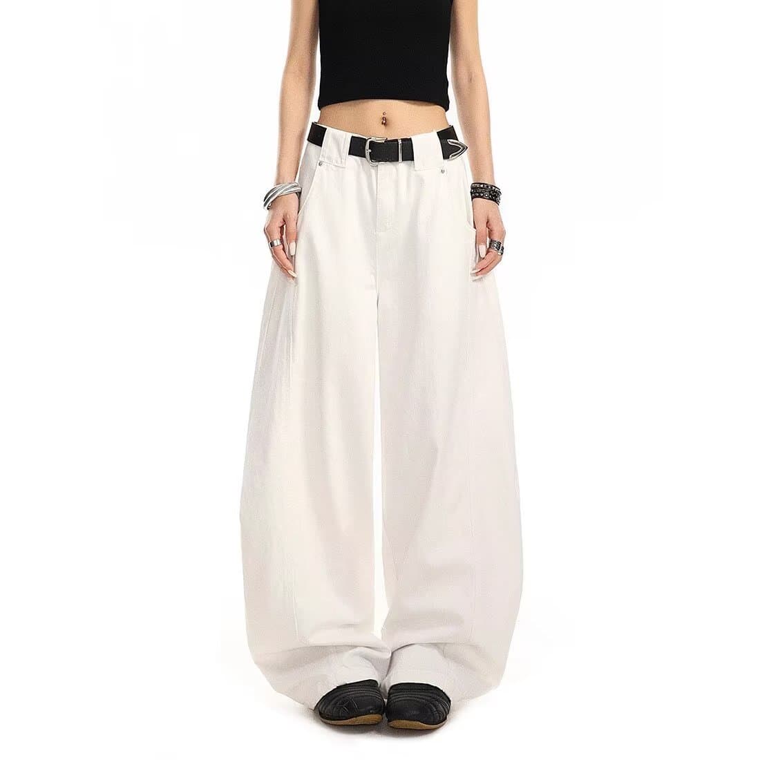 Japanese Style Trendy White Relaxed Wide-Leg Curved Pants for Women 2025 New Loose Straight Slimming Trousers New
