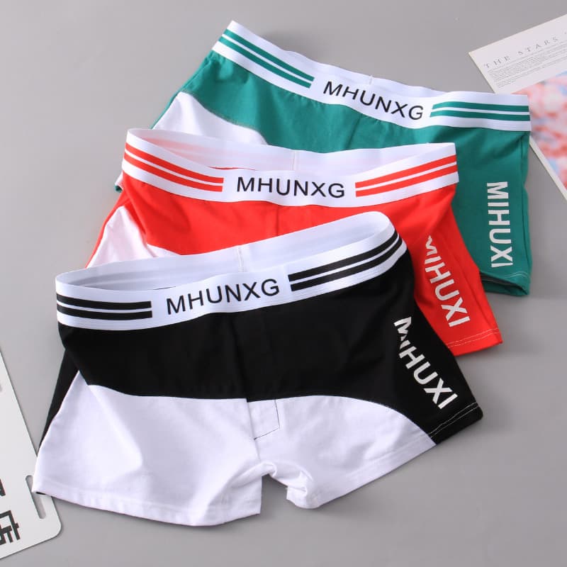 Drop Shipping Men's Cotton Breathable Low-Rise Boxer Briefs Youth Shorts Personality Color-Block Sports Boxers