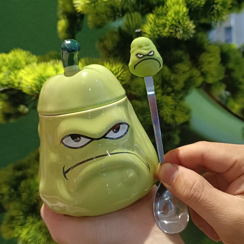Funny Weird Winter Melon Mug Ceramic Mug with Lid and Spoon Birthday Gift for Men
