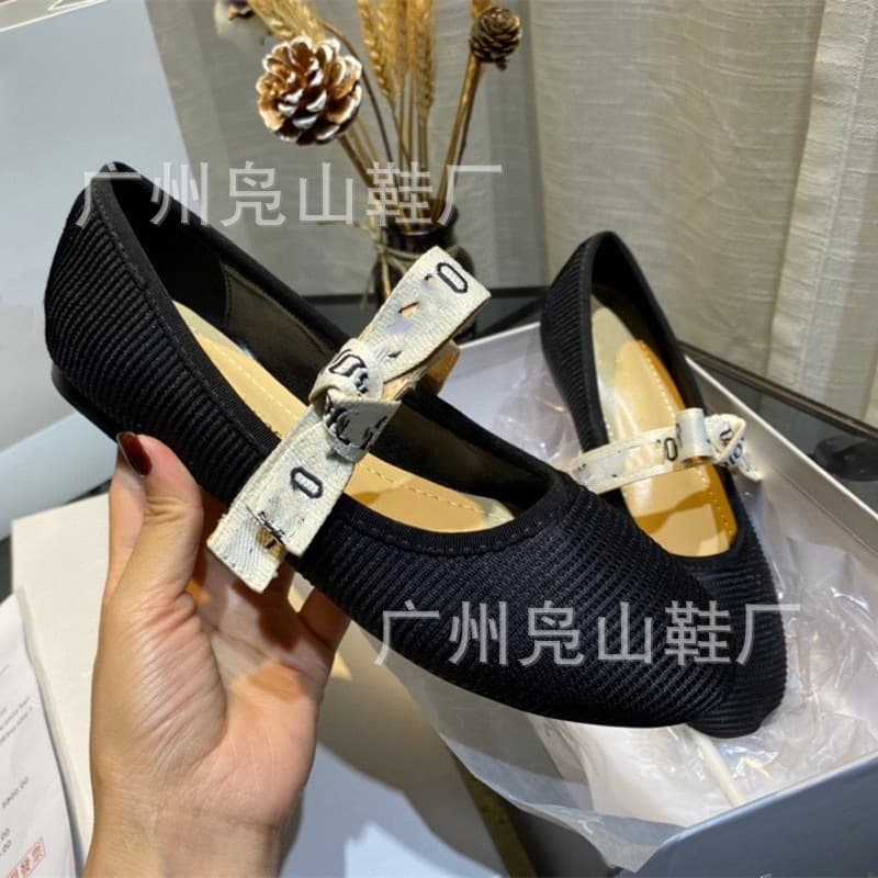 Dijia Ballet Shoes 2023 New Polka Dot Mesh Flat Shoes Woven Face Alphabet Belt Round Toe Women's Shoes Shallow Mouth