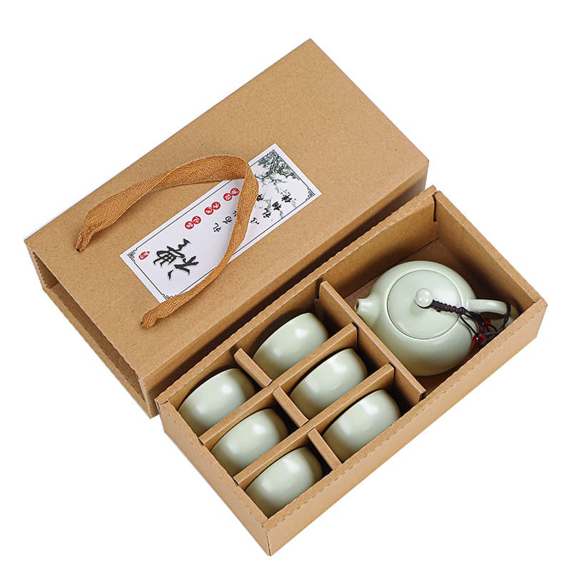 Portable Ding Kiln Tea Set with One Pot Six Cups Custom Logo Business Gift