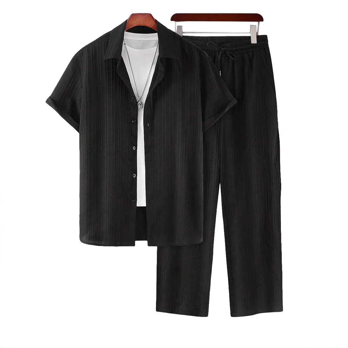 2026 New Cross-border Amazon Men's Hawaii Casual 3D Digital Loose Short Sleeve Long Pants Shirt Set