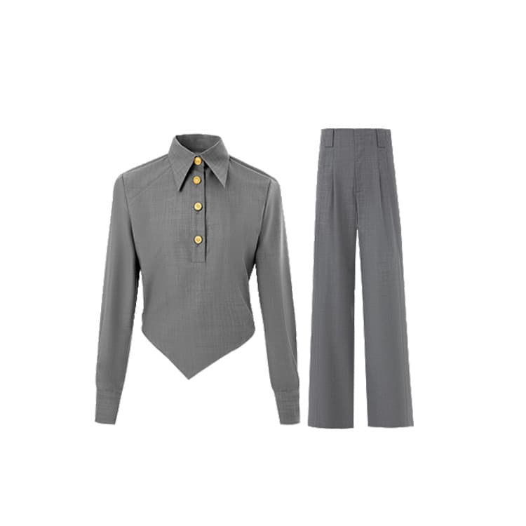 Four-Season Outfit Set Old Money Style TR Thick Twill Textured Asymmetrical Bias-Cut Top and Trousers Inner Layer Spring Set