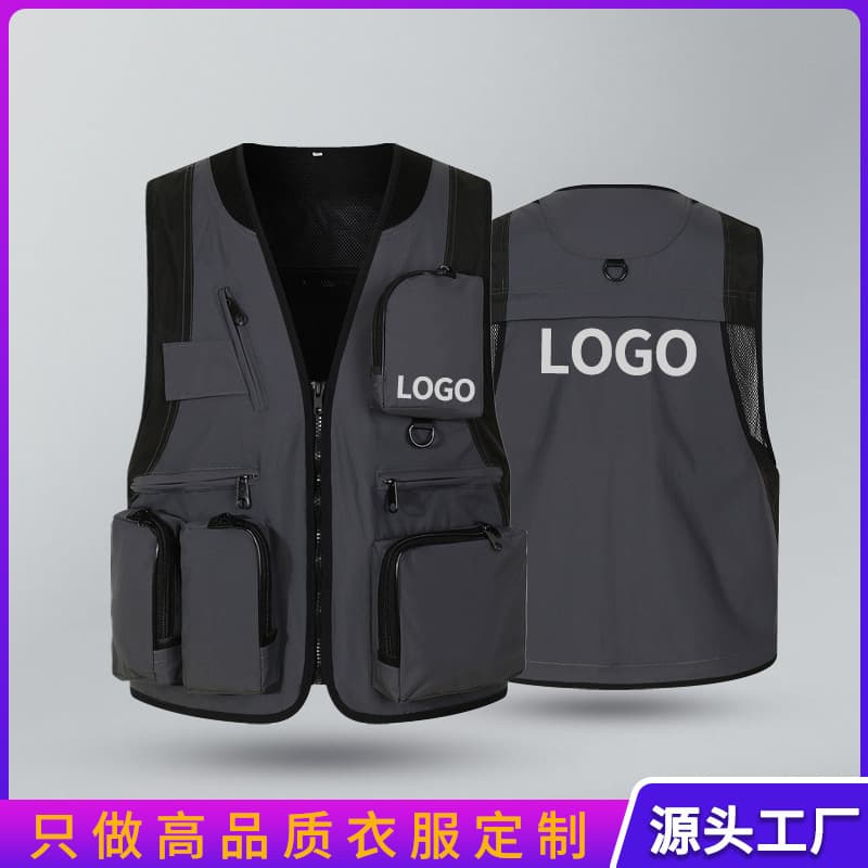 Multi-Pocket Photography Vest Workwear Custom Printed Logo Shooting Director News Reporter Catering Vest Waistcoat