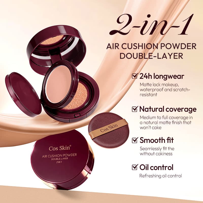 CosSkin 2-in-1 Cushion Foundation - a best-selling cross-border product. Waterproof, sweatproof, moisturizing, lightweight, and long-lasting.