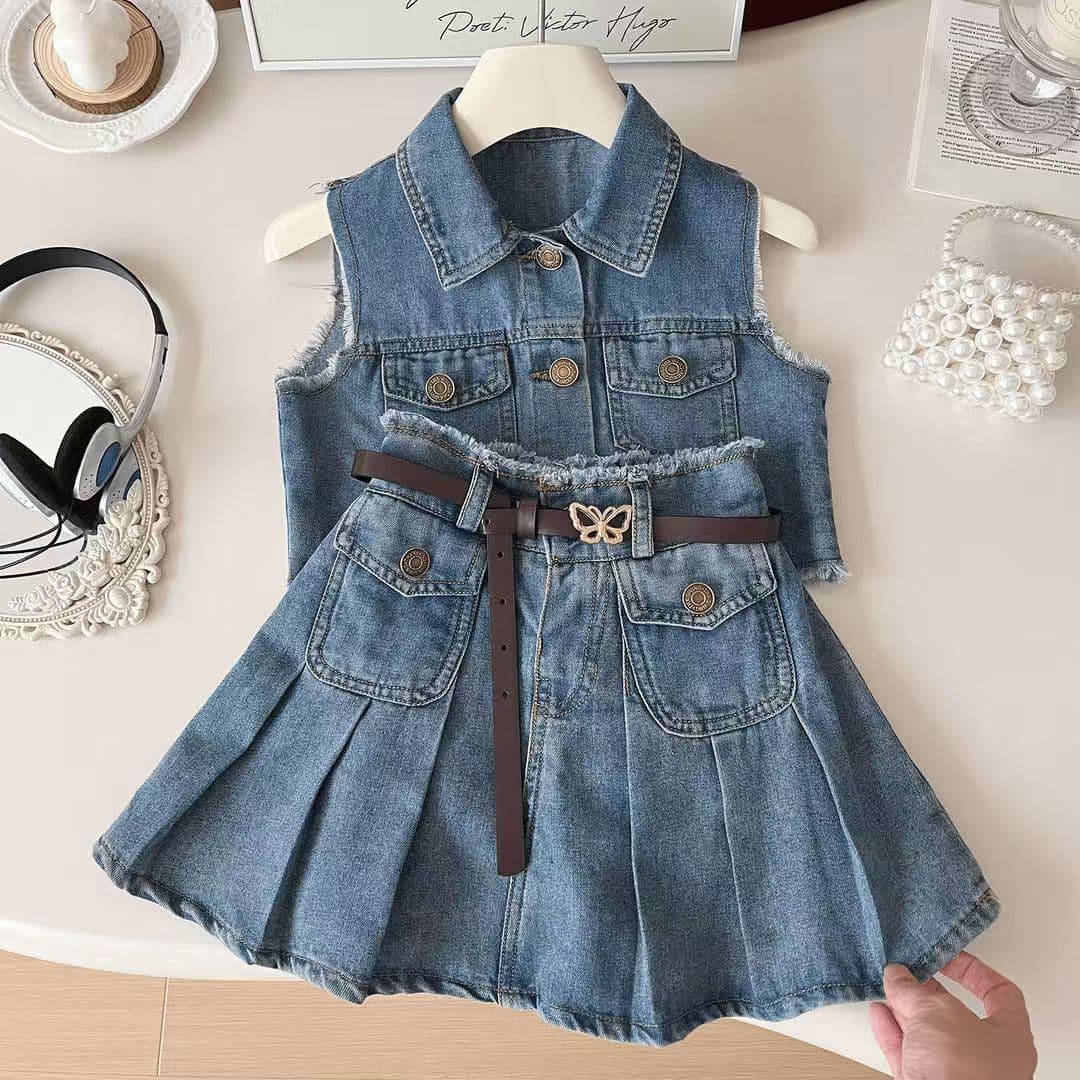 2025 Summer New Korean Style Fashion Girls' Casual Sleeveless Denim Suit