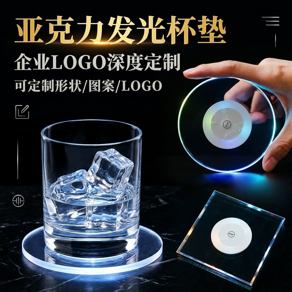 Colorful LED Acrylic Luminous Coaster KTV Bar Nightclub Atmosphere Transparent Glowing Coaster Flashing Cup Sticker Wholesale