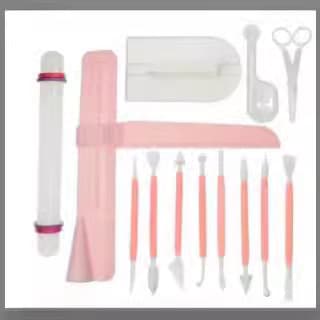 6 Styles 13-Piece Fondant Cake Cookie Mold Set Baking Tool Kit with Rolling Pin 6-Piece Set