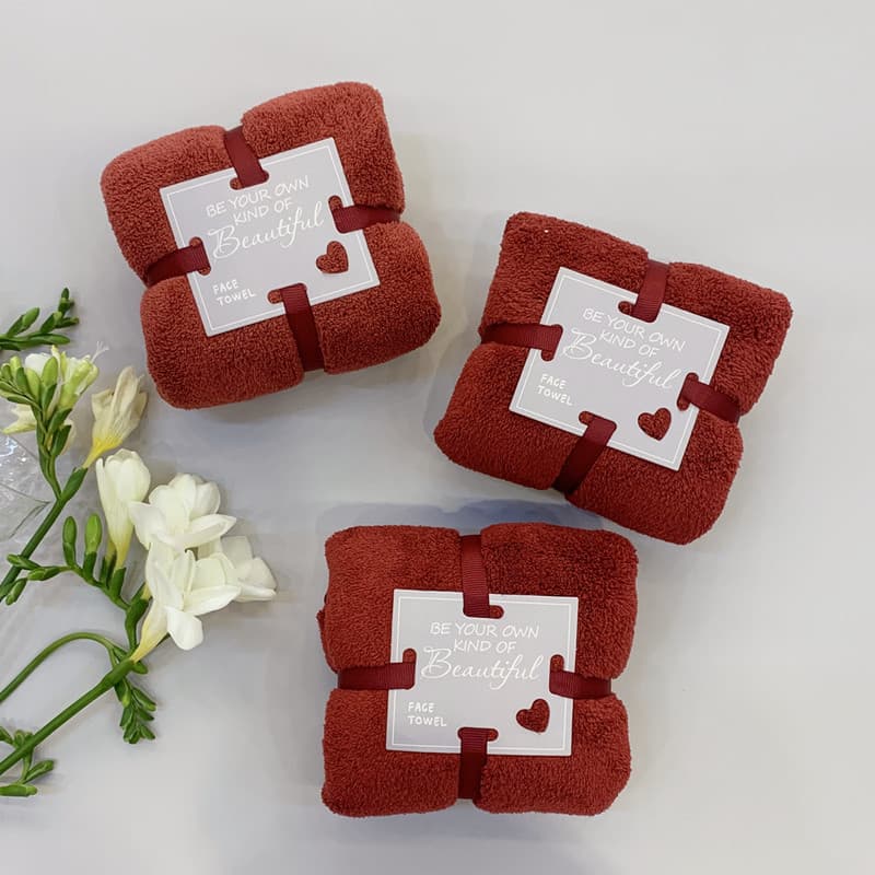 Polyester/Cotton Coral Fleece Burgundy Towel - Wedding Favors Gift Box, Full Moon Return Gifts, Square Towel, Wedding Shop Accessories Wholesale