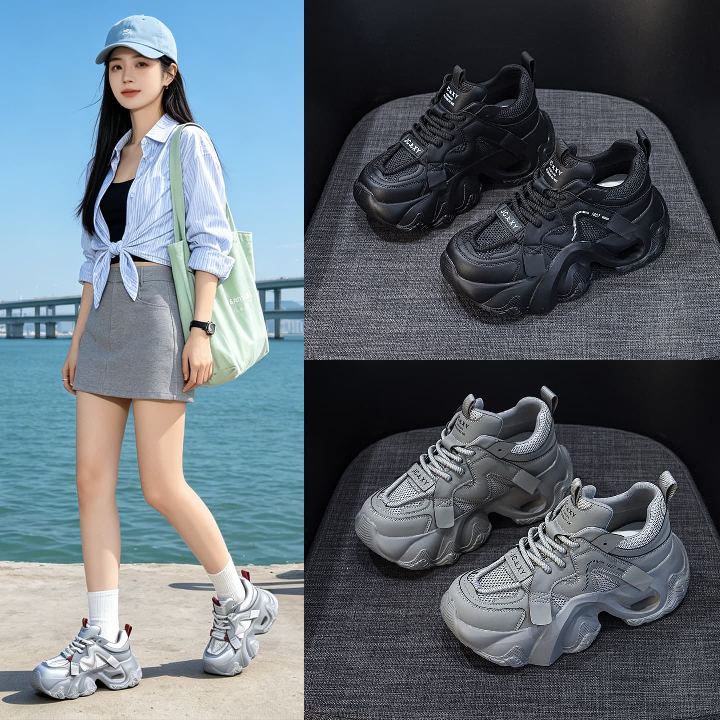 Thick-soled Hollow Dad Sneakers for Women 2026 Summer New Genuine Leather Breathable Short Thin Mesh Casual Sports Shoes