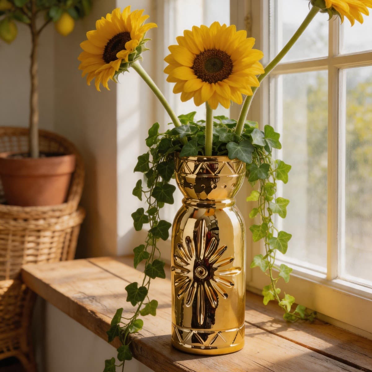 Cross-border hot-selling Nordic golden ceramic vase, high-end light luxury crafts, living room dining table, home decoration ornaments