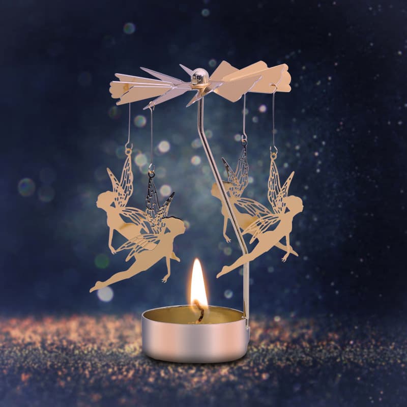 Aromatherapy Candle Carousel Rotating Candle Holder with Tray Creative Ornament Gift Romantic Starry Sky Wooden Horse Indoor Romantic