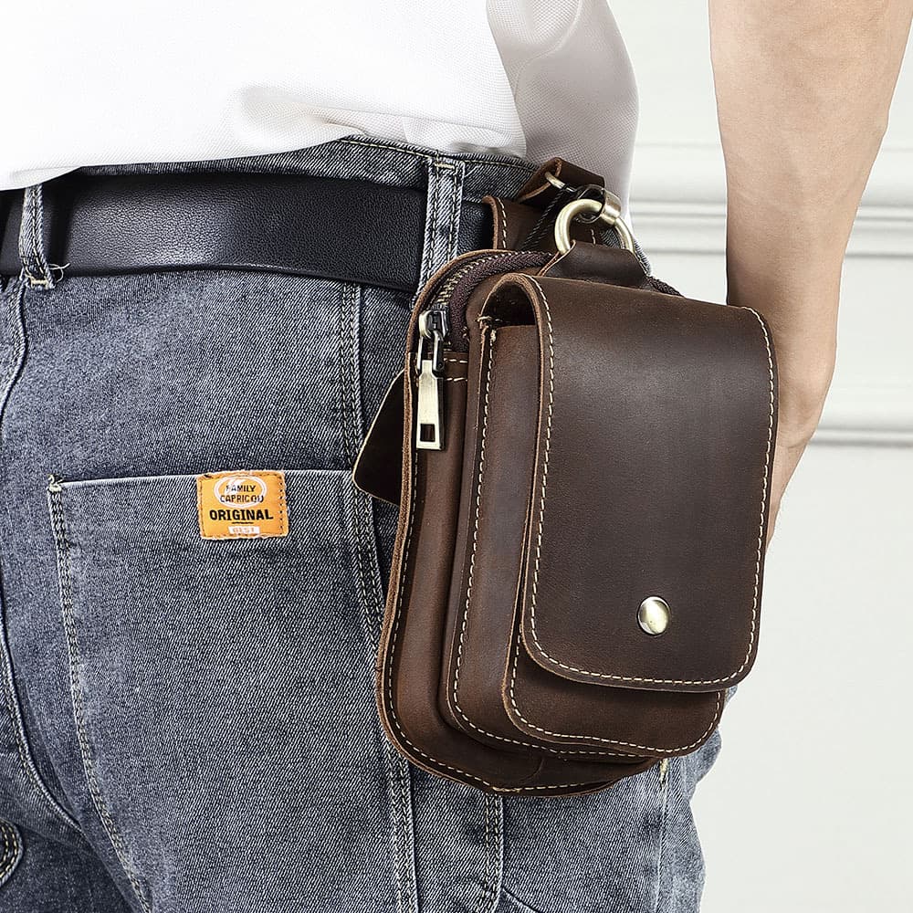 Cross-border Source Crazy Horse Leather Men's Waist Bag Genuine Leather Belt Phone Bag Top Layer Cowhide Outdoor Work Waist Bag