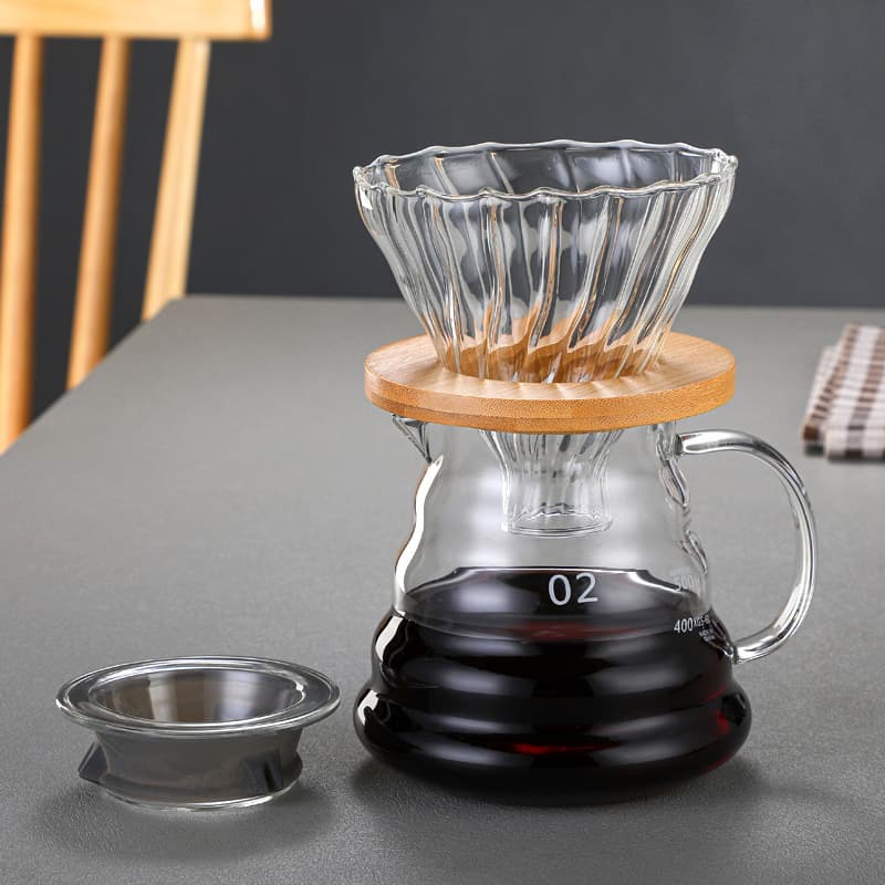 Glass pour-over coffee pot, cloud pot filter cup, filtering sharing pot for home use, customizable with logo.