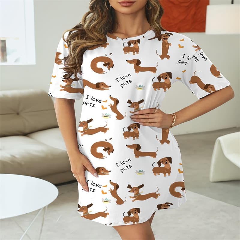Cross-Border Women's Nightgown Print 2026 New European and American Pajamas Fashion Comfortable Round Neck T-Shirt Dress Women in Stock