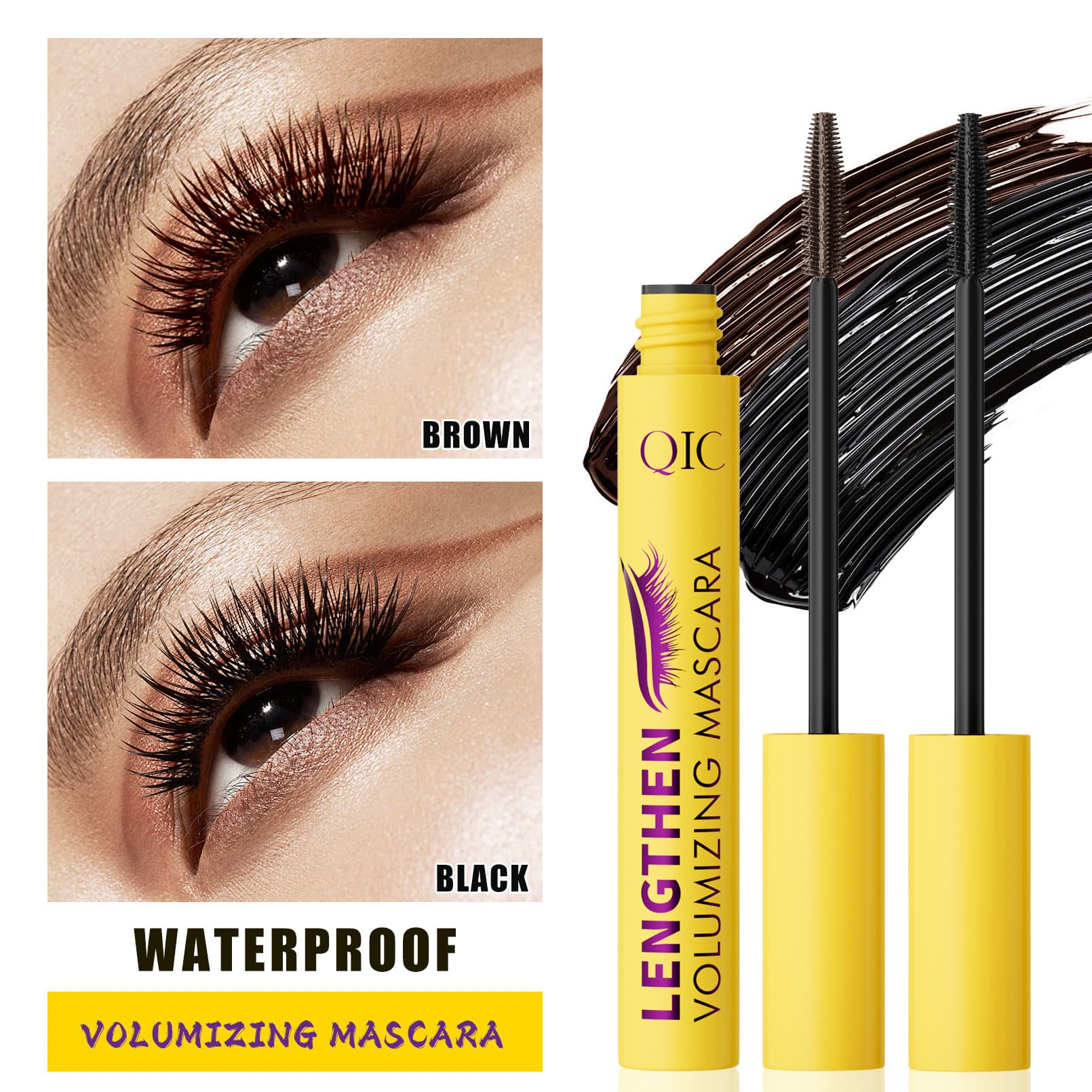 QIC Qinicai Yellow Tube Mascara, Lengthening, Curling, Volumizing Mascara, Amazon & TK Independent Station Bestseller