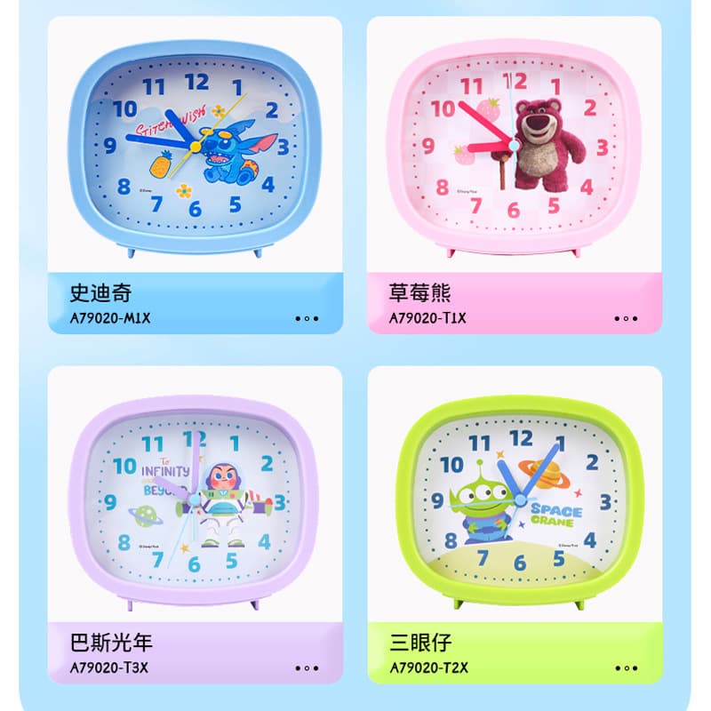Disney Mickey Marvel Ice Cream Strawberry Bear Buzz Lightyear Three-Eyed Son Children's Cartoon Square round Alarm Clock