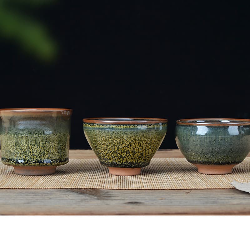 Jiayang Single Cup Ceramics Zen Meditation Tea Bowl Ancient Porcelain Gongfu Tea Cup Modern Simple Style Green Grouse Design