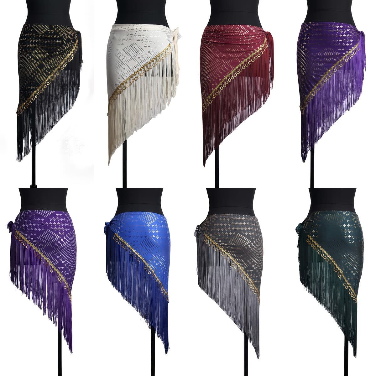 New Cross-Border Latin Dance Performance Costumes for Women, Belly Dance Tassel Triangle Scarf, Performance Dance Sequin Tribal Hip Scarf